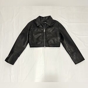 Fashion Nova Black Cropped Leather Zip Jacket